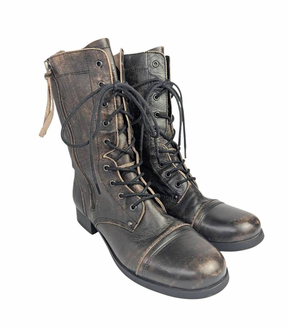 ALDO Brown Distressed Leather Aukes lace up combat boots midcalf womens 10